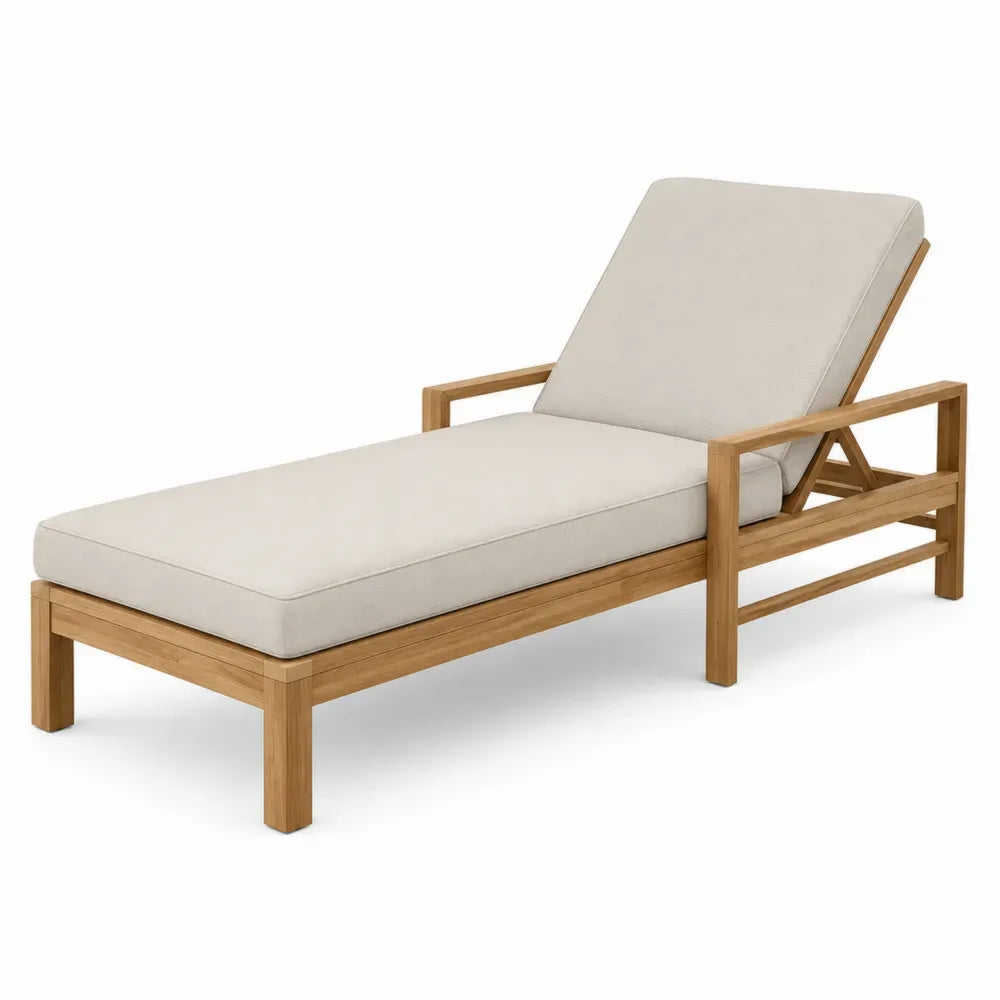 Tumbona de exterior reclinable madera maciza de acacia cojines beige estructura natural 200 cm 75 cm 80 cm