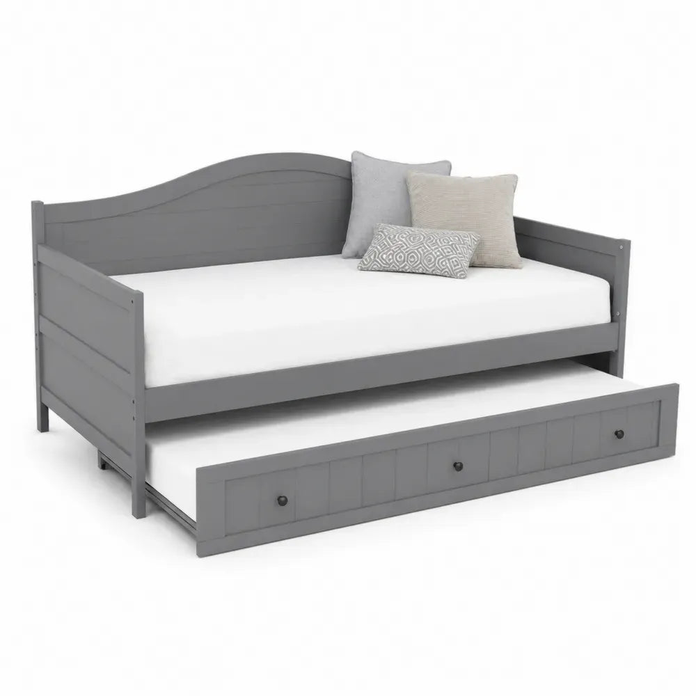 Cama nido rectangular de MDF gris con cama inferior extraíble y barandillas laterales para colchón 90 x 200 cm