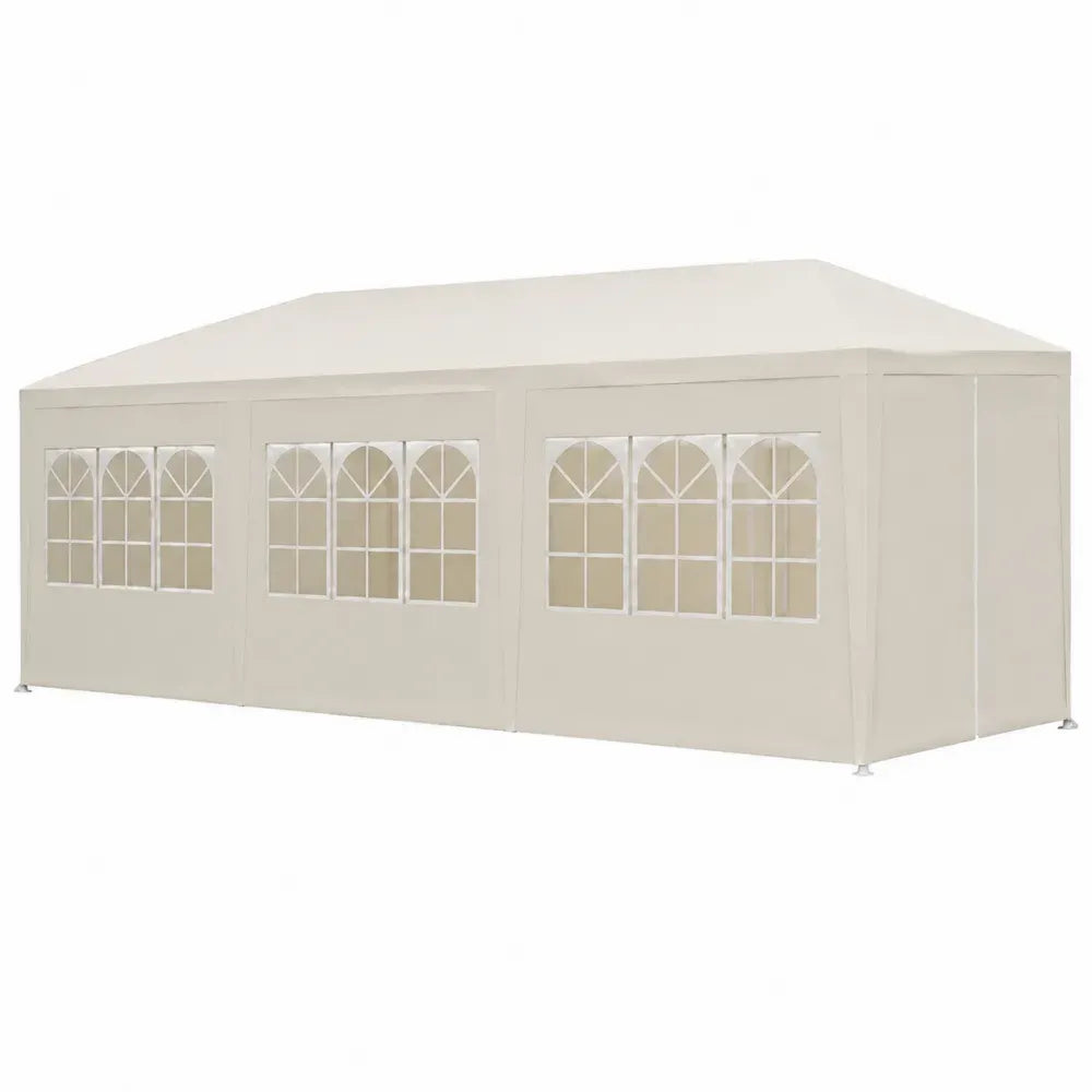Gazebo de jardín exterior PVC impermeable estructura de acero beige 600 cm 300 cm 280 cm