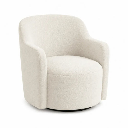 Sillón giratorio tapizado en tela bouclé beige con base de acero negro 75 x 75 x 78 cm