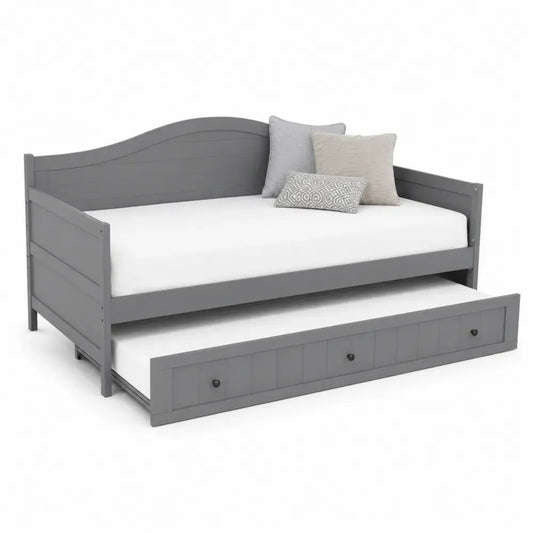 Cama nido rectangular de MDF gris con cama inferior extraíble y barandillas laterales para colchón 90 x 200 cm